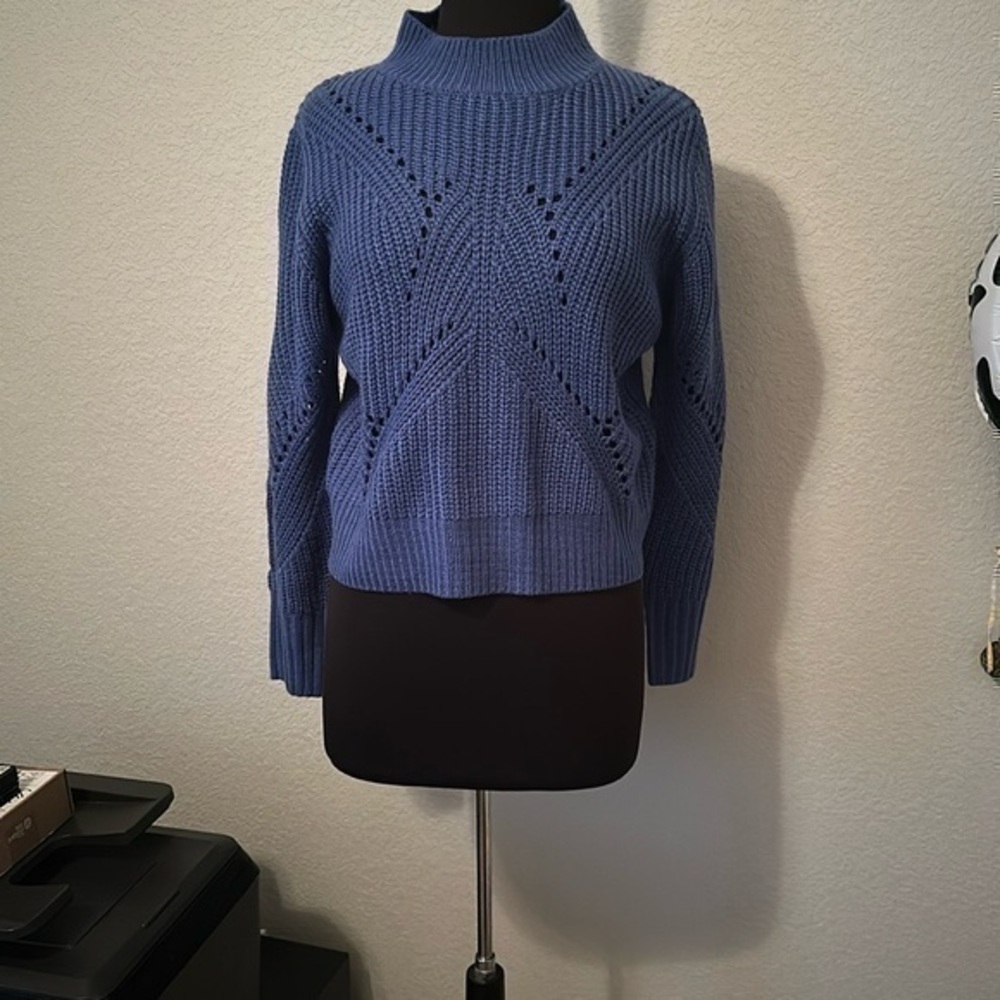 Cozy Blue Faux Corset Back Mockneck Sweater NWOT